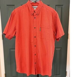 Columbia Men's Sportswear Orange Plaid Stripe Check Short Sleeve Shirt Size XL